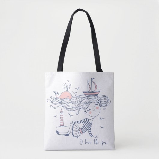 Ik hou van de Zee Whimsical Nautical Canvas tas (Voorkant)