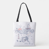 Ik hou van de Zee Whimsical Nautical Canvas tas (Achterkant)