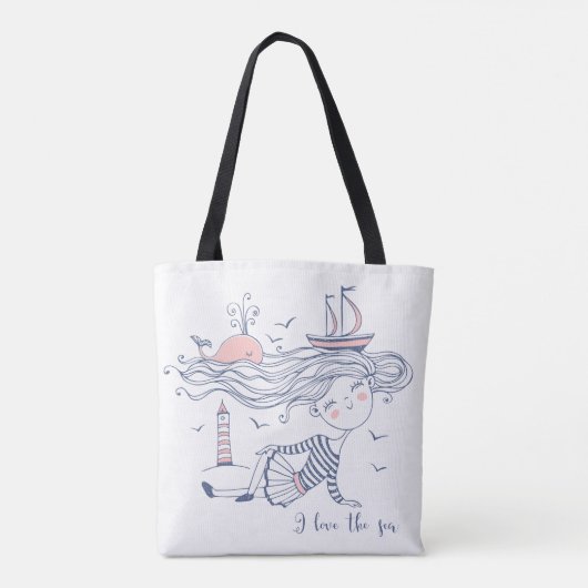 Ik hou van de Zee Whimsical Nautical Canvas tas (Achterkant)