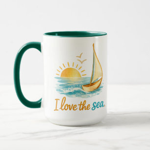 Ik hou van de zee zeilboot zonsondergang oceaan il mok