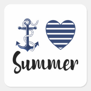 Ik hou van de zomer, de anker en het hart vierkante sticker