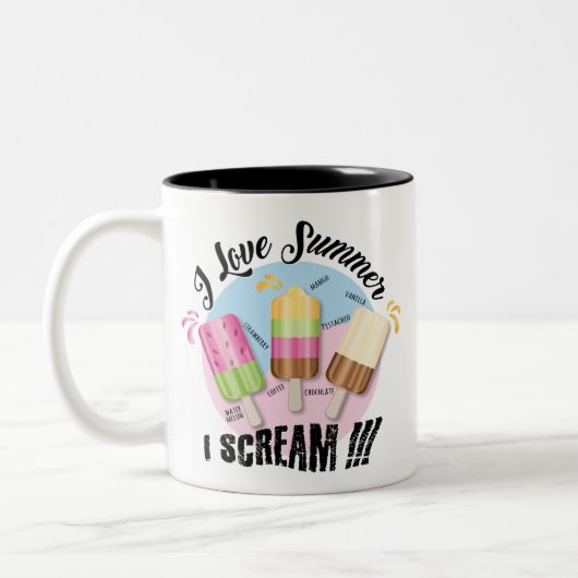 Ik hou van de zomer - ik schreeuw!! tweekleurige koffiemok (Links)