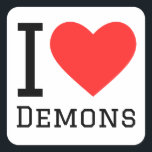 Ik hou van demonen vierkante sticker<br><div class="desc">Ik hou van demonen,  voor wezens liefhebbers</div>