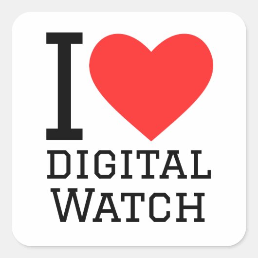 Ik hou van digitaal horloge vierkante sticker (Voorkant)