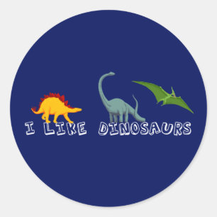Ik hou van Dinosaurs Blue Ronde Sticker