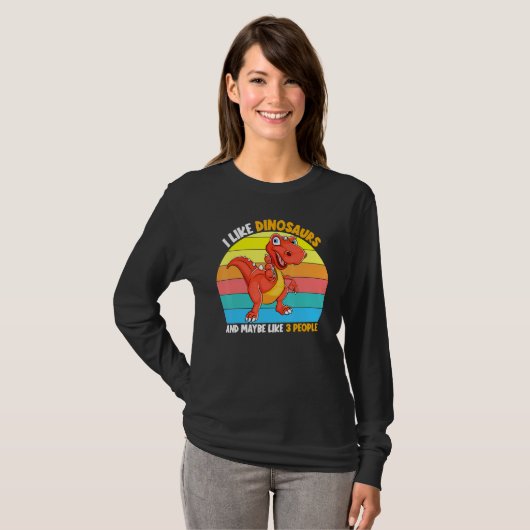 Ik hou van dinosaurussen en misschien als 3 mensen t-shirt (Voorkant volledig)