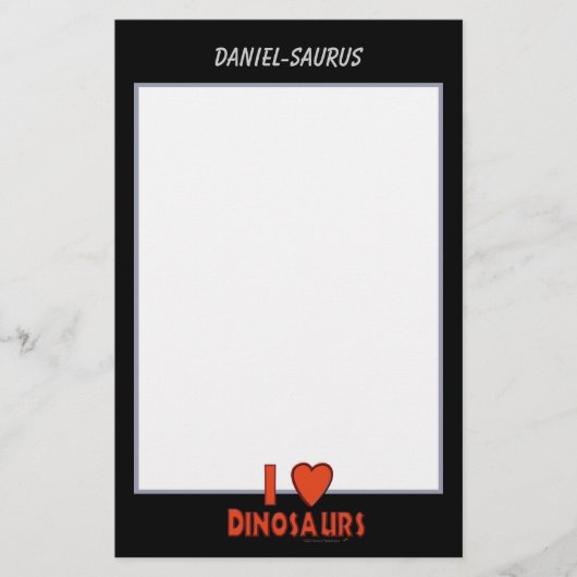 Ik hou van dinosaurussen, rood zwart en wit, aange briefpapier (Voorkant)