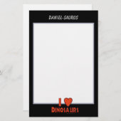 Ik hou van dinosaurussen, rood zwart en wit, aange briefpapier (Voorkant / Achterkant)