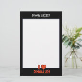 Ik hou van dinosaurussen, rood zwart en wit, aange briefpapier (Staand voorkant)