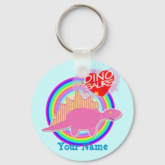 Ik hou van Dinosaurussen Roze Dino Blue Sleutelhan Sleutelhanger (Voorkant)