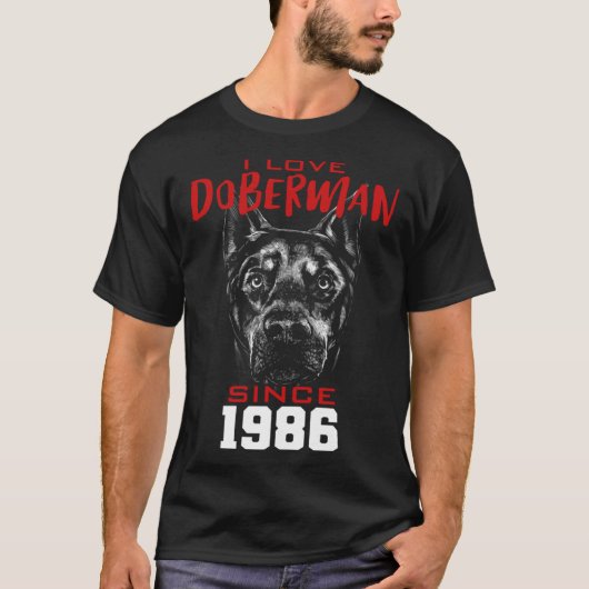 Ik hou van dobermann sinds 1986 t-shirt (Voorkant)
