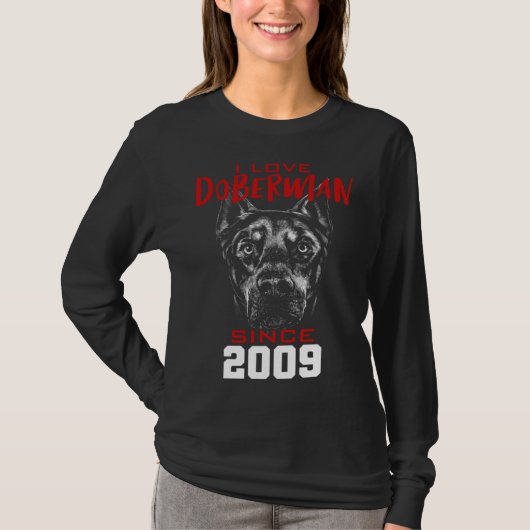 Ik hou van dobermann sinds 2009 t-shirt (Voorkant)