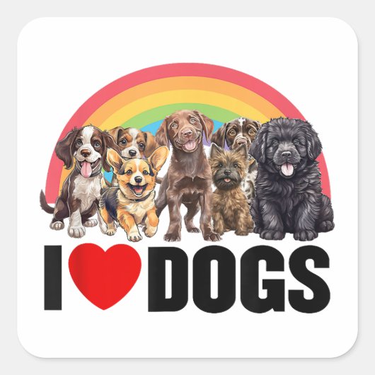 Ik hou van Dogs Shirt, Schattigee regenboog Shirt, Vierkante Sticker (Voorkant)