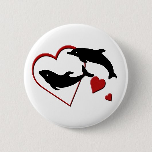 Ik hou van Dolphins Harten Pin Back Button (Voorkant)