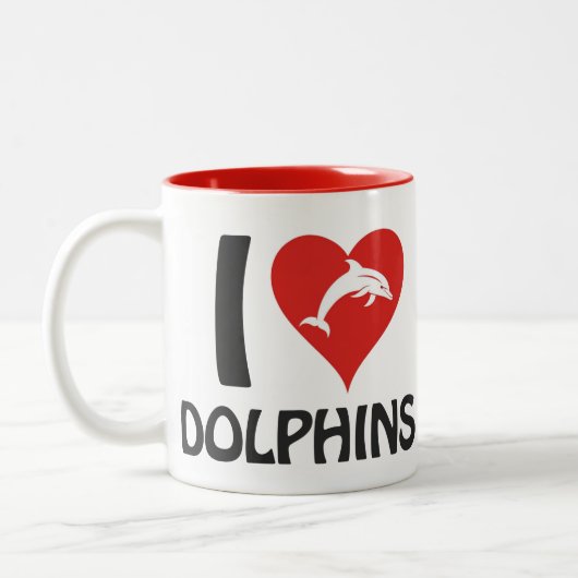 Ik hou van Dolphins Tweekleurige Koffiemok (Links)