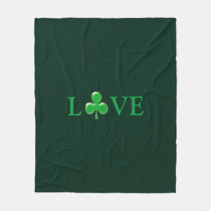 Ik hou van donkergroene Ierse klaver Shamrock scha Fleece Deken