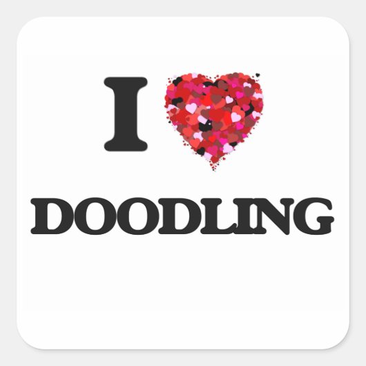 Ik hou van Doodling Vierkante Sticker (Voorkant)