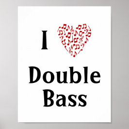 Ik hou van Double Bass Red Heart of Muzieknoten Poster