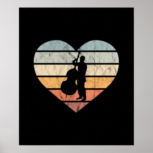 Ik hou van Double Bass Retro Hart Poster (Voorkant)