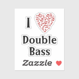 Ik hou van Double Bass Rode Hart van Muzieknoten V Sticker