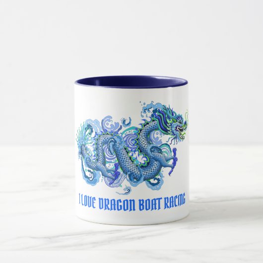 Ik hou van Dragon Boat Racing Blue Dragon Mok (Midden)