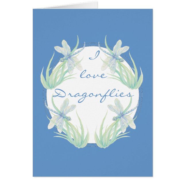 Ik hou van Dragonflies in Blue en Green Waterverf (Voorkant)