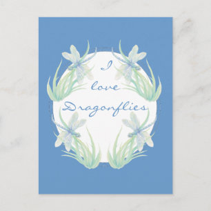 Ik hou van Dragonflies in Blue en Green Waterverf Briefkaart