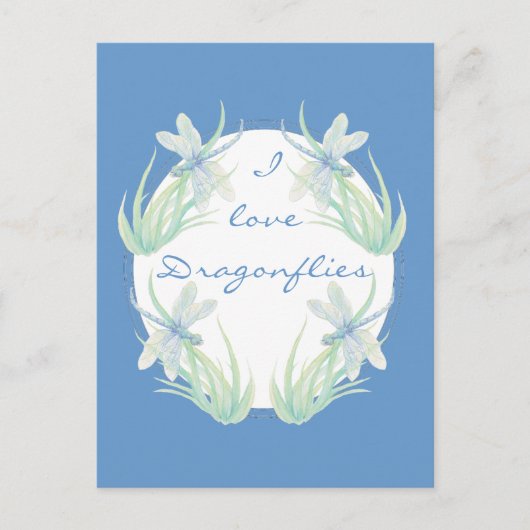 Ik hou van Dragonflies in Blue en Green Waterverf Briefkaart (Voorkant)