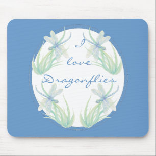 Ik hou van Dragonflies in Blue en Green Waterverf Muismat