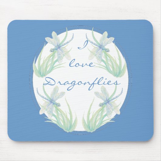 Ik hou van Dragonflies in Blue en Green Waterverf Muismat (Voorkant)