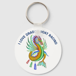 Ik hou van drakenbootracen met gouden waterdraak sleutelhanger