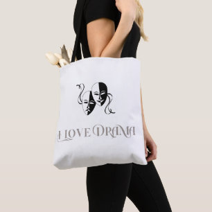 Ik hou van drama, theater maskers podiumkunsten tote bag