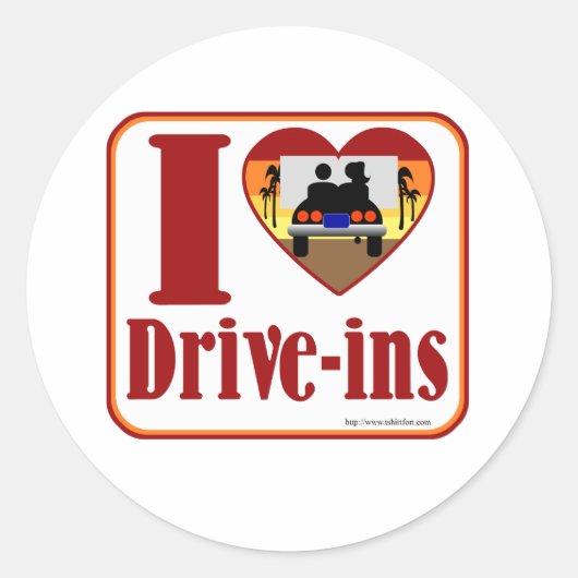 Ik hou van drive ins! ronde sticker (Voorkant)
