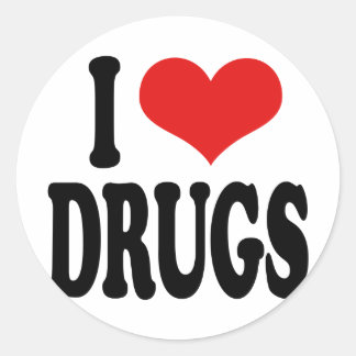 Ik hou van drugs ronde sticker