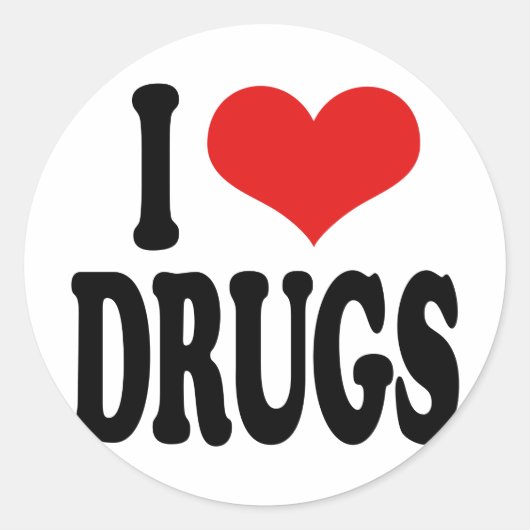 Ik hou van drugs ronde sticker (Voorkant)
