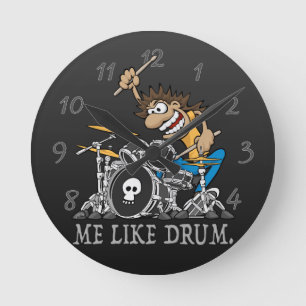 Ik hou van drum. Wild Drummer Cartoon Illustratie Ronde Klok
