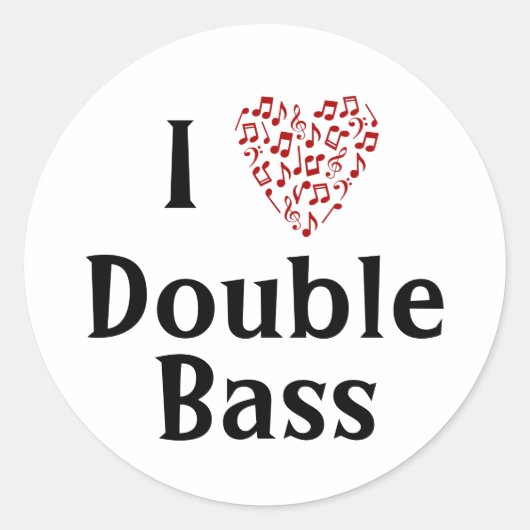 Ik Hou Van Dubbelbas Rode Hart Muzieknoten Ronde Sticker (Voorkant)