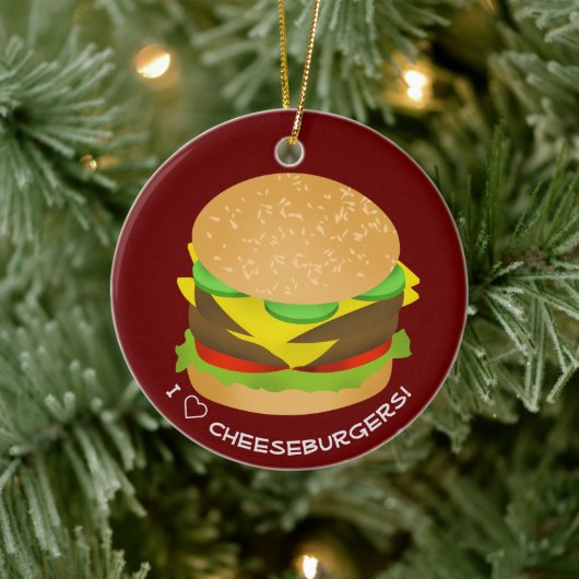 Ik hou van dubbele cheeseburgers keramisch ornament (Boom)