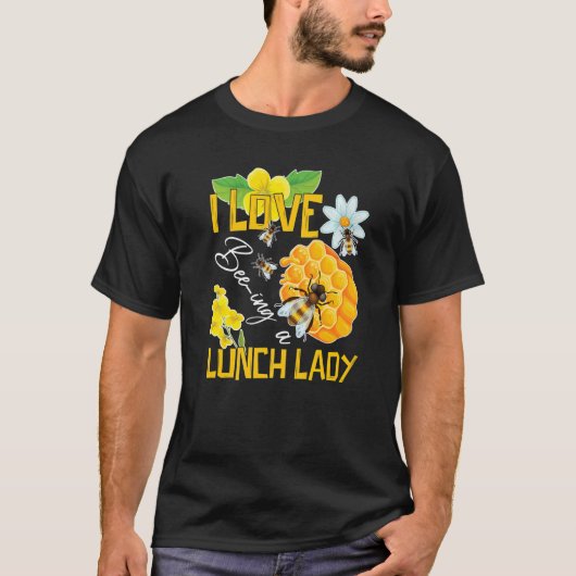 Ik hou van een Lunch Lady Bee Cafeteria School Foo T-shirt (Voorkant)