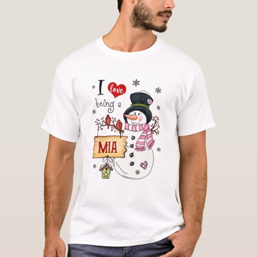 Ik hou van een Mia Snowman kerstfeest. T-shirt (Voorkant)