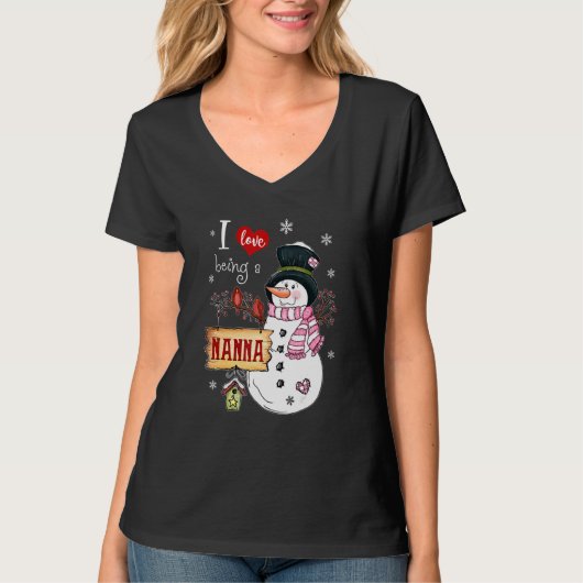 Ik hou van een Nanna Snowman kerstfeest T-shirt (Voorkant)