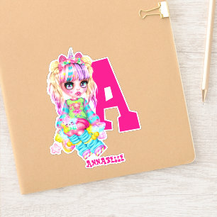 Ik hou van eenhoorns Kawaii Chibi meisje genoemd G Sticker