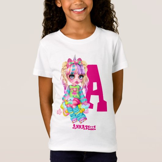 Ik hou van eenhoorns Kawaii Chibi meisje genoemd G T-shirt (Voorkant)