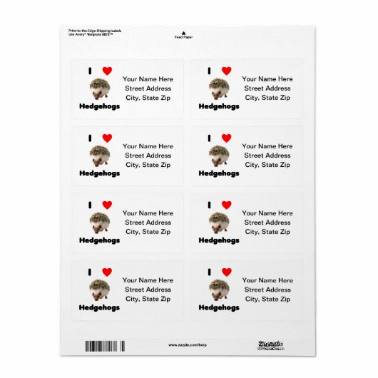 Ik hou van egel etiket (Full Sheet)