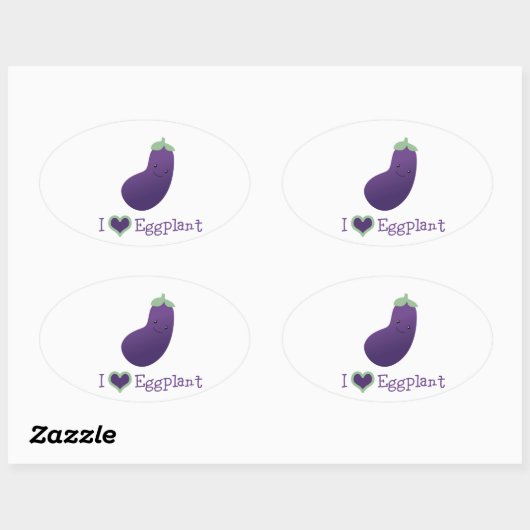 Ik hou van Eggplant Ovale Sticker (Vel)