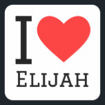 Ik hou van Elijah Vierkante Sticker<br><div class="desc">Ik hou van Elijah,  voor mannen noem ik liefhebbers</div>