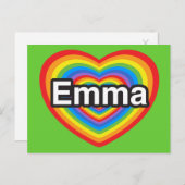 Ik hou van Emma. Ik hou van je Emma. Hart Briefkaart (Voorkant / Achterkant)