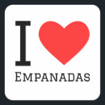 Ik hou van empanadas vierkante sticker<br><div class="desc">Ik hou van empanadas,  voor voedselliefhebbers</div>