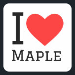 Ik hou van esdoorn vierkante sticker<br><div class="desc">Ik hou van esdoorn,  voor siroop liefhebbers</div>