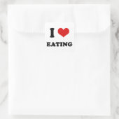 Ik hou van eten vierkante sticker (Tas)